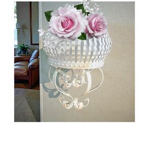 Vintage White Scrolled Metal Wall Planter Homco 9”